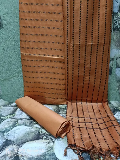 Luxurious Katan Silk Suit Piece with Intricate Weaving Design